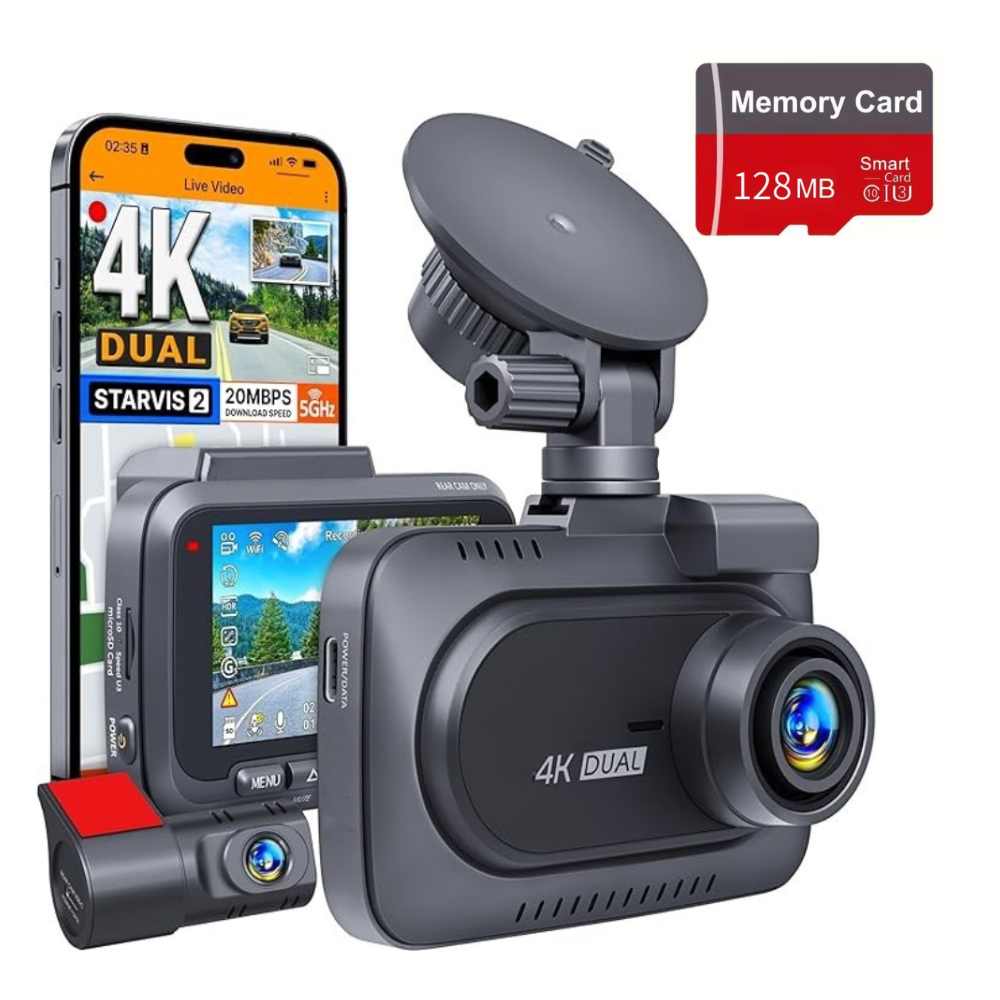 R7 DUO PRO 4K Ultra HD 2160P - Dashcam WIFI & GPS - WDR Technologie - 128 GB Card