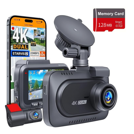 R7 DUO PRO 4K Ultra HD 2160P - Dashcam WIFI & GPS - WDR Technologie - 128 GB Card