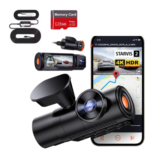 V4 DUO PRO MAX 2.5K 1080P Rotation - Dashcam - WIFI6 & GPS - 128 GB - Hardwire