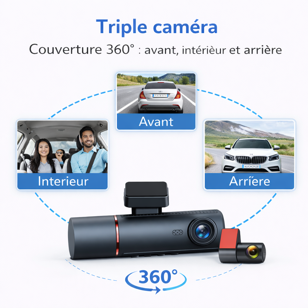 V4 DUO PRO MAX - Dashcam Avant/Arrière - Rotation - Carte SD - Kit filaire