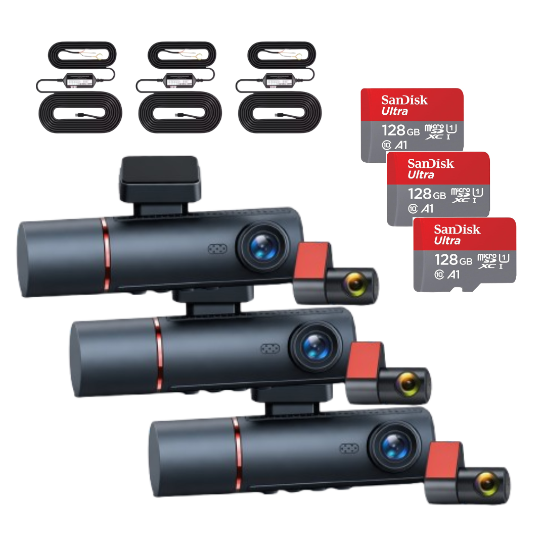 PACK V4 DUO PRO MAX - Dashcam Avant/Arrière Rotation - Carte SD - Kit filaire