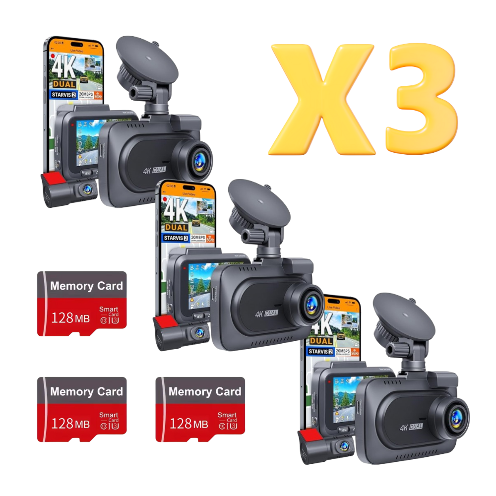 Pack R7 PRO 4K Ultra HD 2160P - DUO Dashcam WIFI & GPS - WDR Technologie - 128 GB