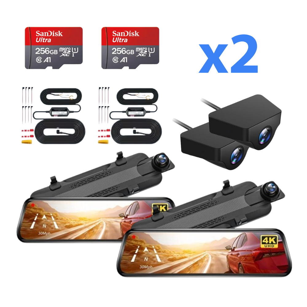 Pack X1 DUO PRO+ MAX 2.5K 1440P 1800P - Dashcam WIFI & GPS - Miroir intelligent - 256 GB - Hardwire