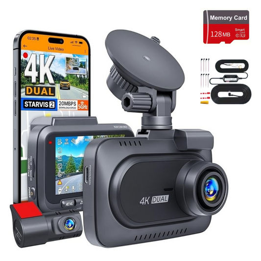 Dash Pilot R7 DUO PRO MAX 4K Ultra HD 2160P - Dashcam WIFI & GPS - WDR Technologie - 128 GB Card - Hardwire