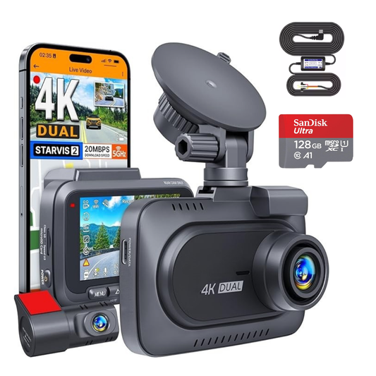R7 DUO PRO MAX 4K Ultra HD - Dashcam Avant/Arrière - Carte SD - Kit filaire