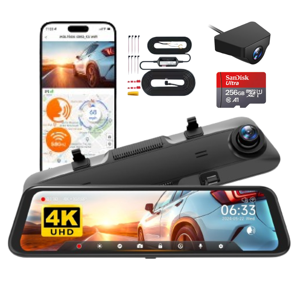 Dash Pilot X1 DUO PRO+ MAX 2.5K 1440P 1880P - Dashcam WIFI & GPS - Miroir intelligent - 256 GB - Hardwire