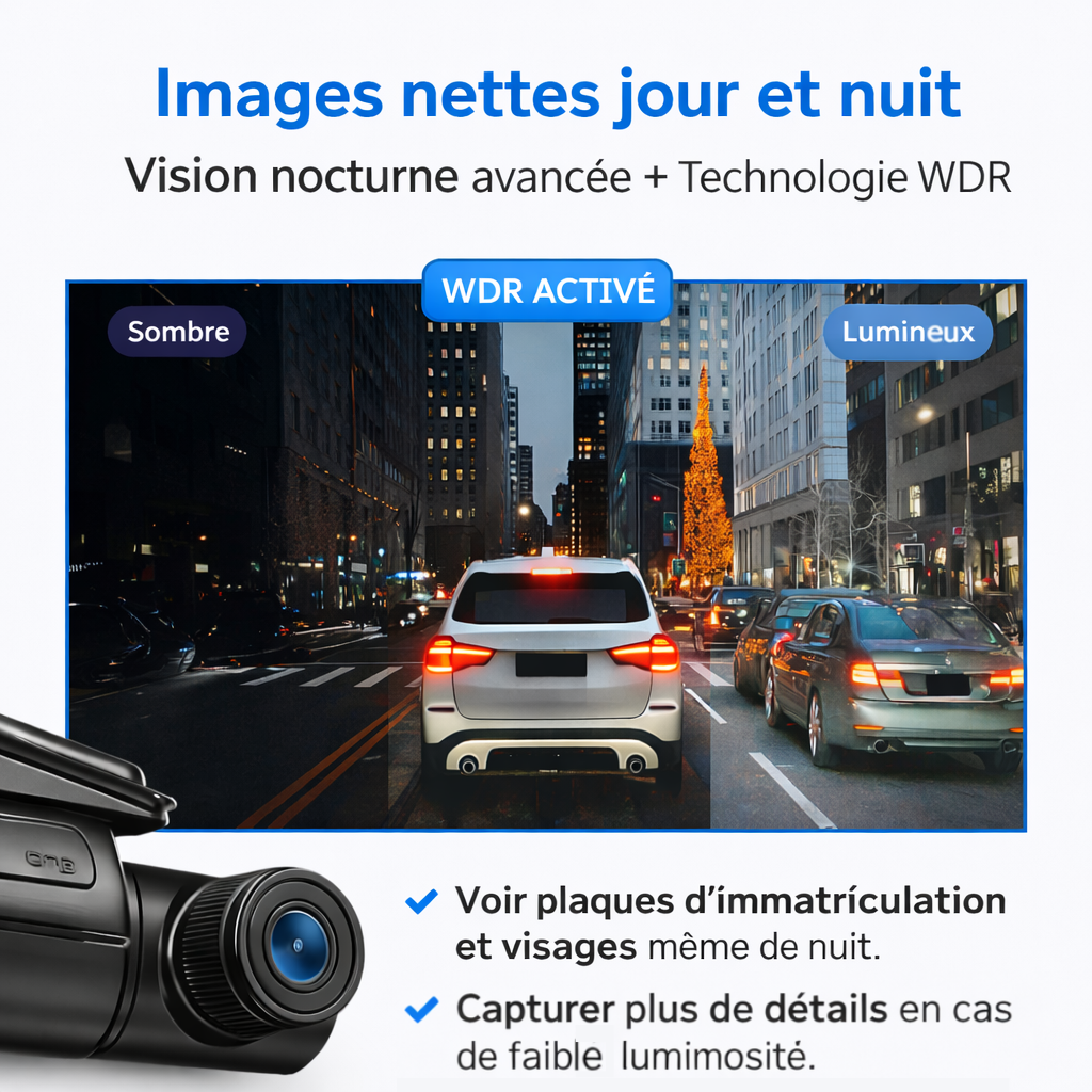 V4 DUO PRO MAX - Dashcam Avant/Arrière - Rotation - Carte SD - Kit filaire